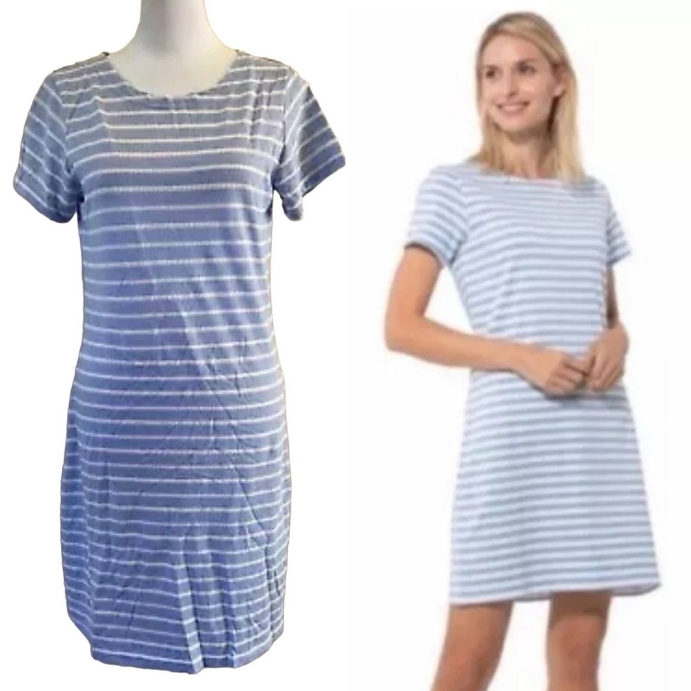 Anthropologie SAIL TO SABLE Dress Beach Blue White‎ Stripe Short Sleeve Sheath